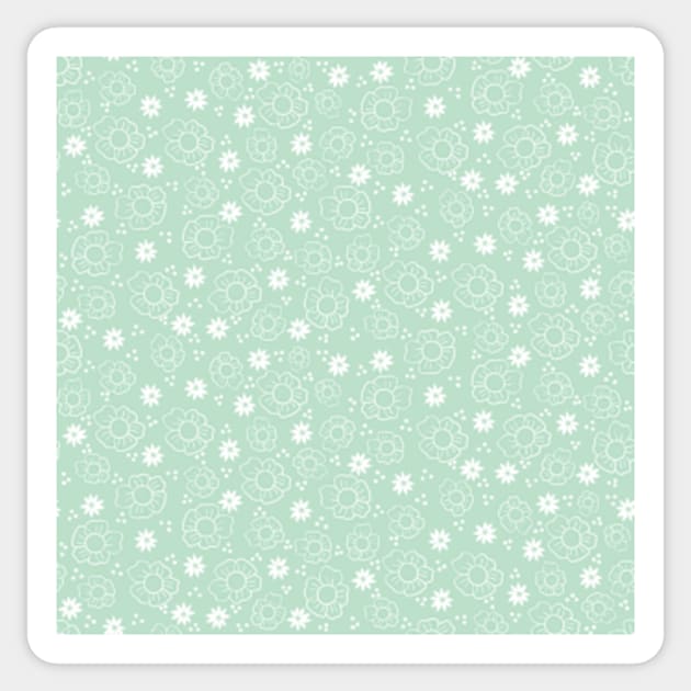 Mint and White Botanical Pattern Sticker by WalkSimplyArt